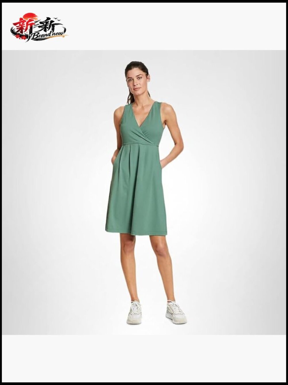Sleeveless A-Line Crossover Dress with UPF 50+, Moisture Wicking, Side Pockets